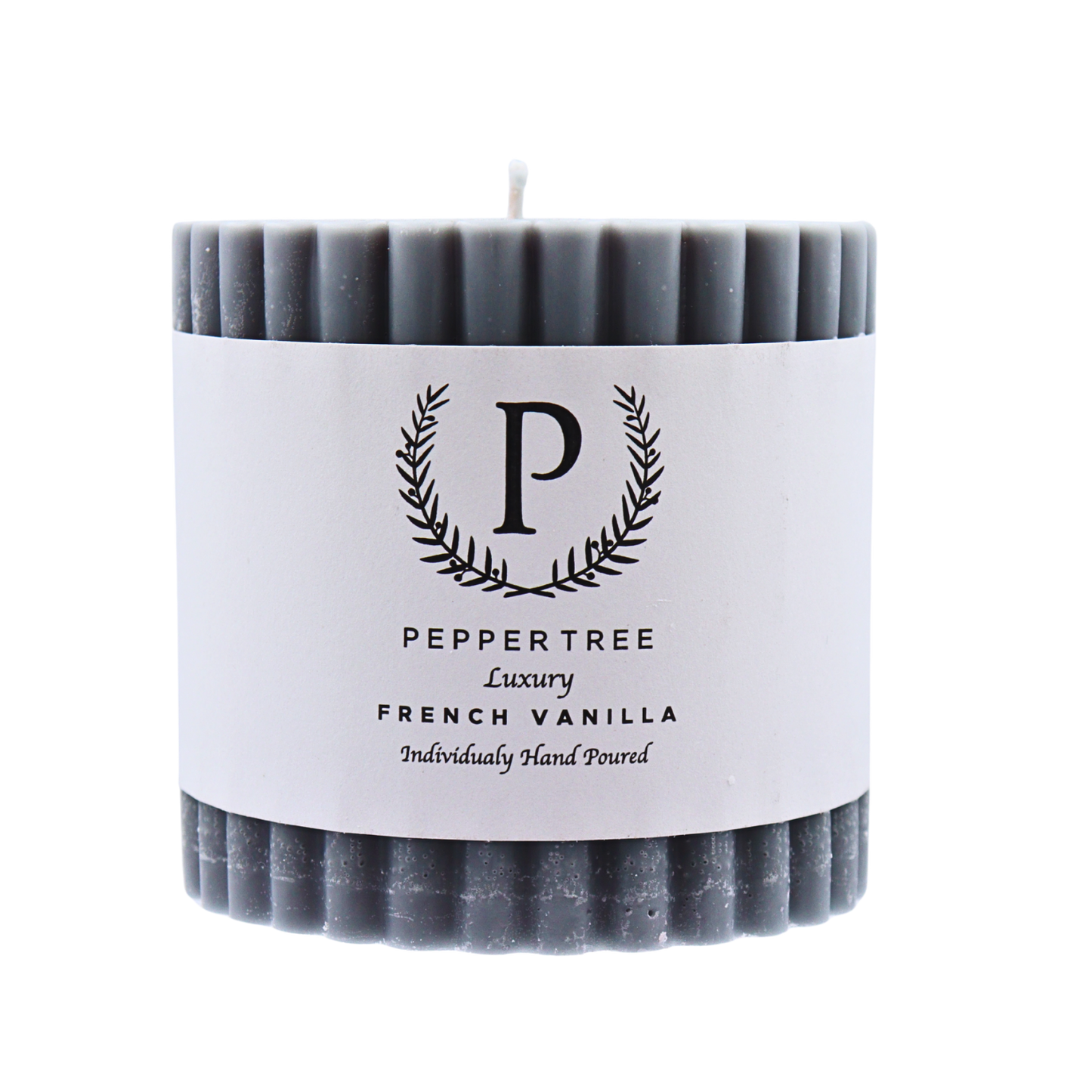 French Vanilla Ribbed Candle - Grey - Small