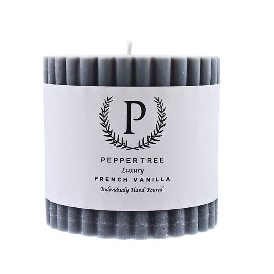 French Vanilla Ribbed Candle - Grey - Small