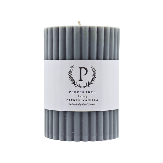 French Vanilla Ribbed Candle - Grey - Medium
