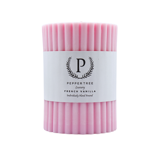 French Vanilla Ribbed Candle - Pink - Medium