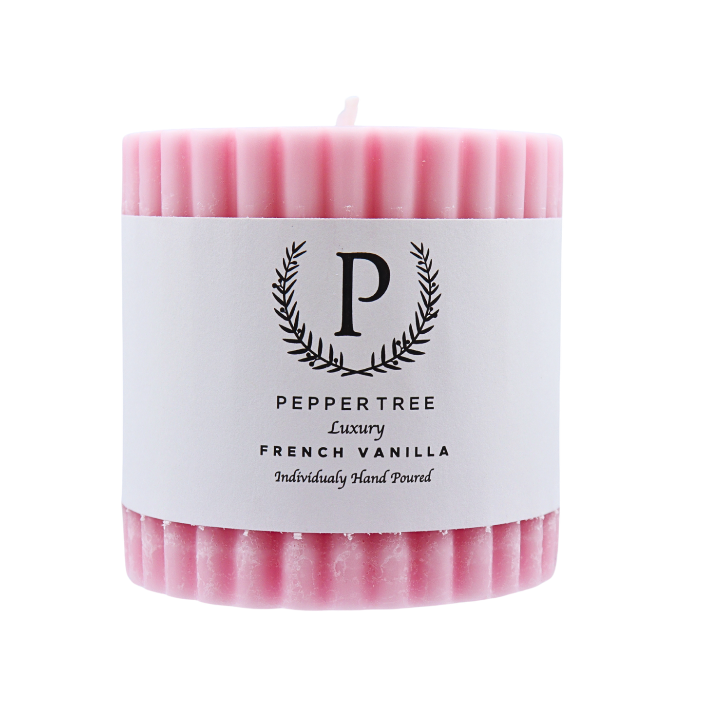 French Vanilla Ribbed Candle - Pink- Small