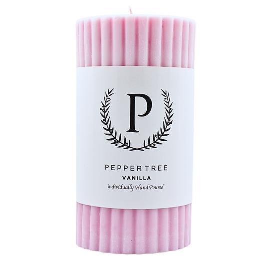 French Vanilla Ribbed Candle - Pink - Large