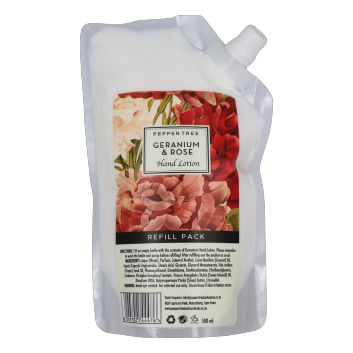 Geranium & Rose Hand Lotion Refill Pouch 500 ml