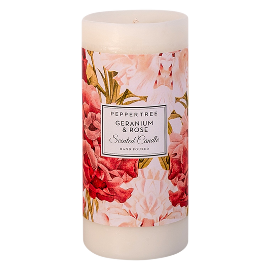 Geranium & Rose Scented Pillar Candle Large