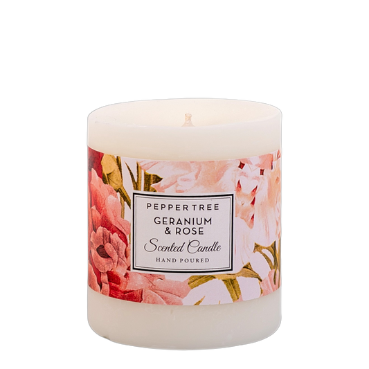 Geranium & Rose Scented Pillar Candle Small