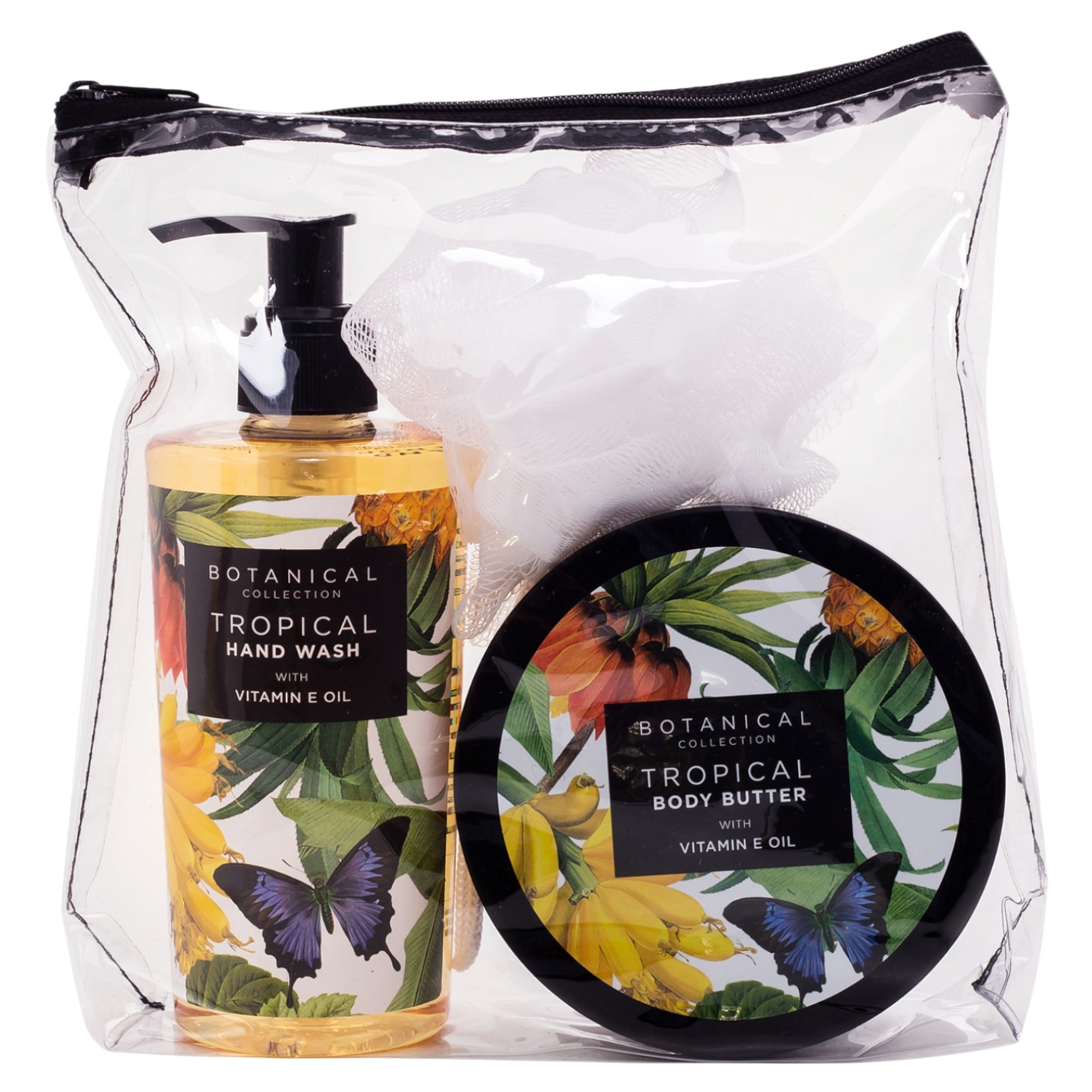Tropical Body Hand Wash, Body Butter & Sponge Gift Bag 300 ml + 250 ml