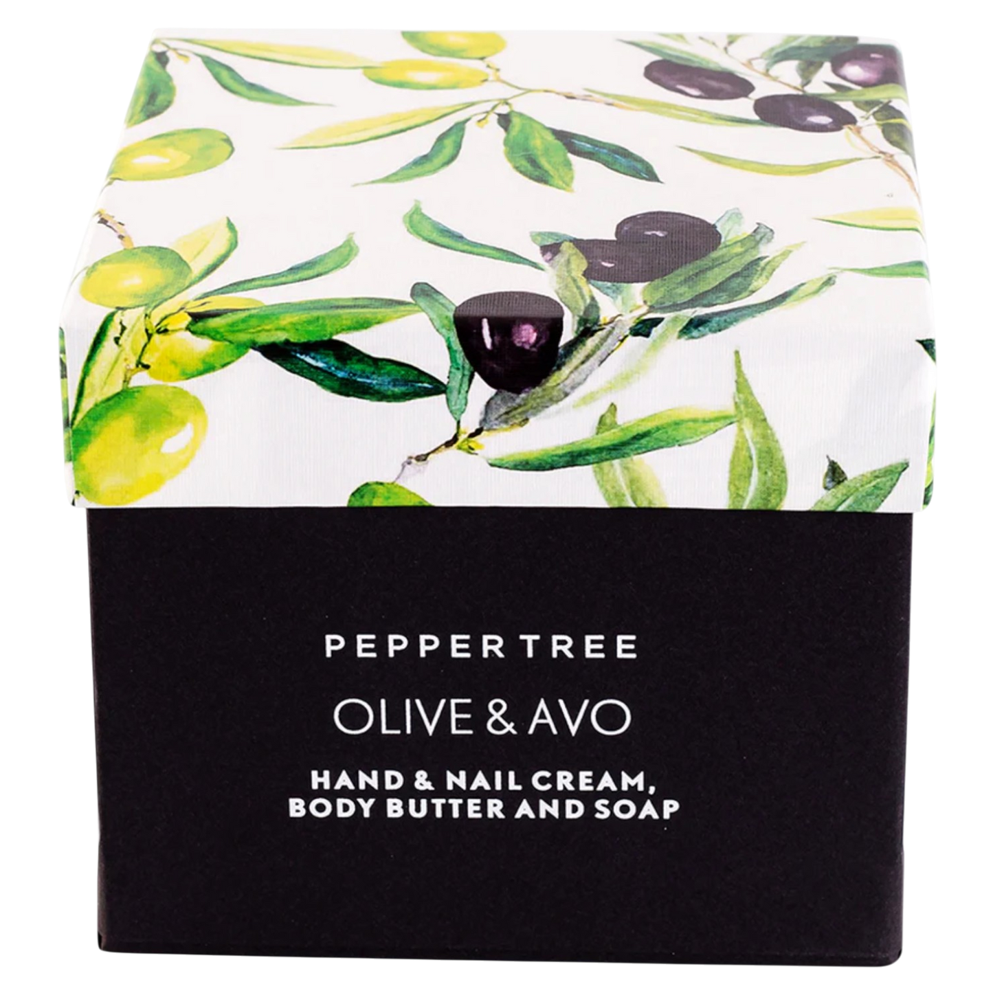 Body Essentials Olive & Avo hand & nail cream, body butter & soap Box