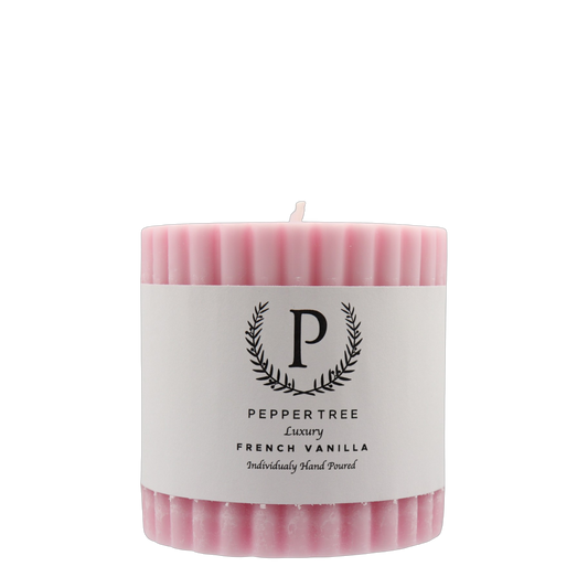 French Vanilla Ribbed Candle - Pink- Small
