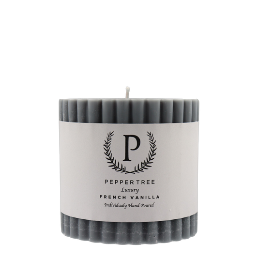 French Vanilla Ribbed Candle - Grey - Small