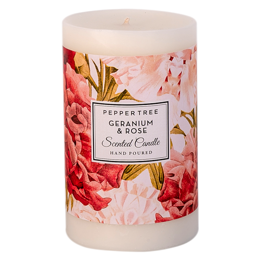 Geranium & Rose Scented Pillar Candle Medium
