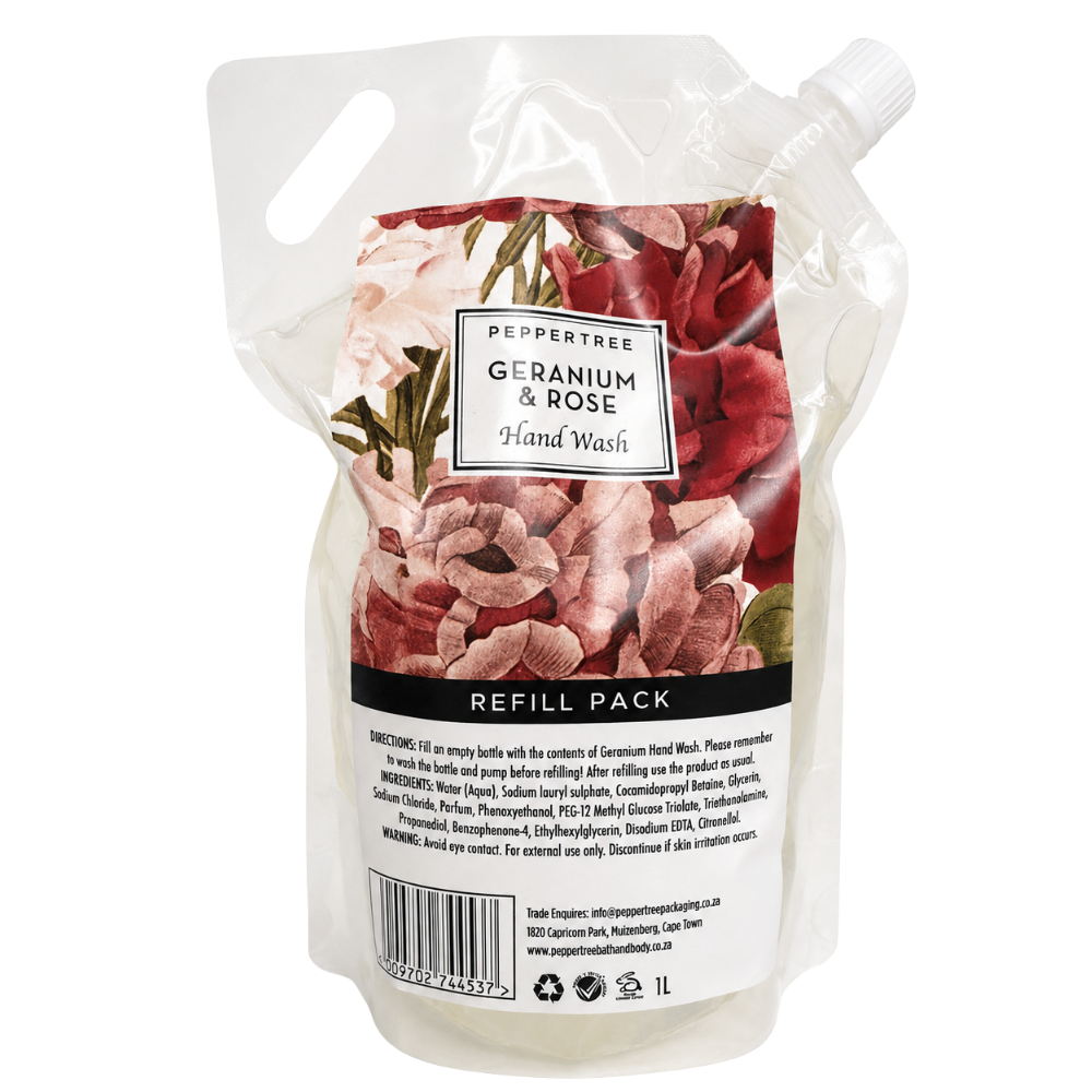 Geranium & Rose Hand Wash Refill Pouch – 1L