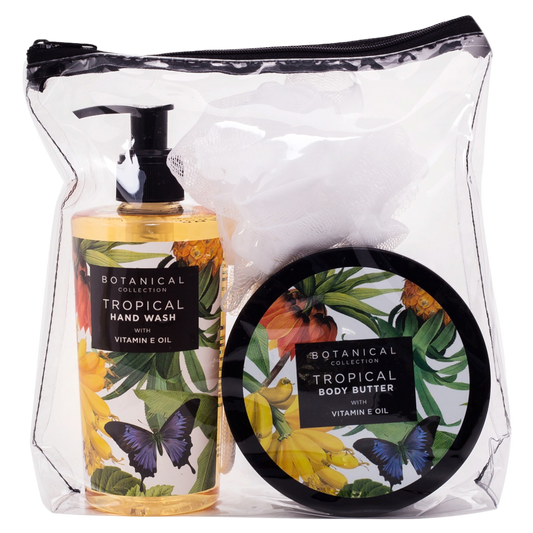 Tropical Body Hand Wash, Body Butter & Sponge Gift Bag 300 ml + 250 ml