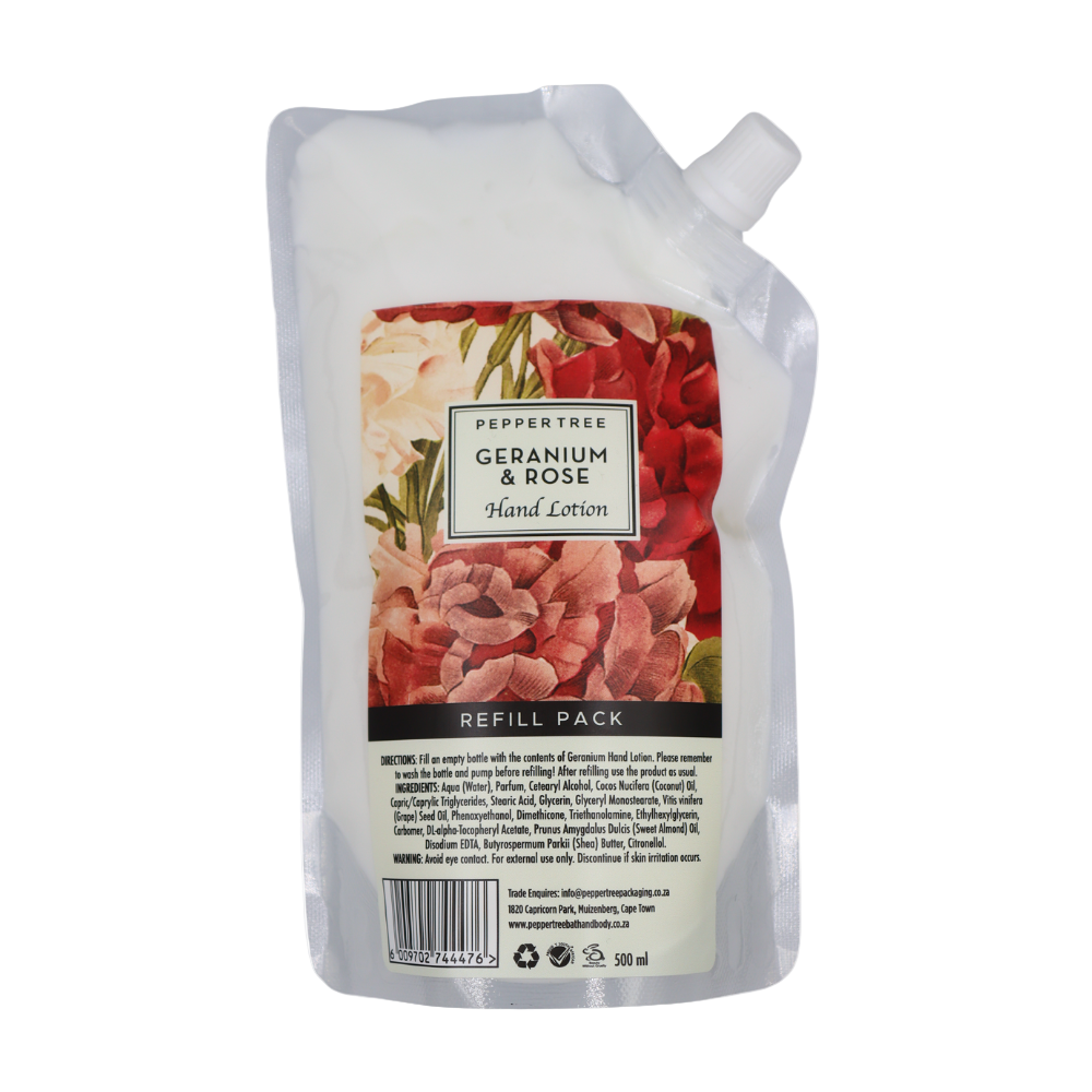 Geranium & Rose Hand Lotion Refill Pouch 500 ml