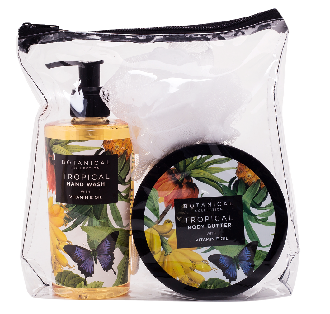 Tropical Body Hand Wash, Body Butter & Sponge Gift Bag 300 ml + 250 ml